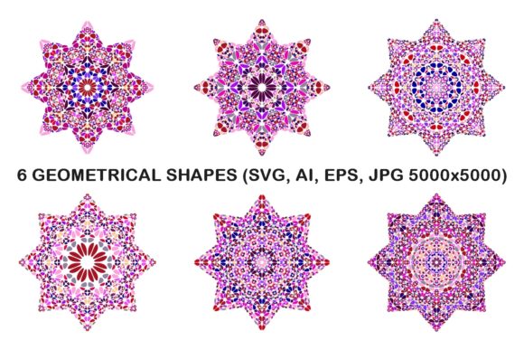 6 Floral Octagram Stars: Vector Design Assets