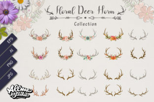 Bundle Set of Deer Antlers with Floral Designs